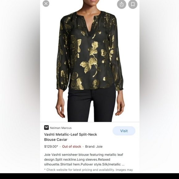 ****SOLD****Joie Metallic Split Neck Blouse - Perfect for holidays!!! - Picture 4 of 7